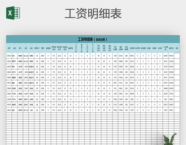 企业公司员工工资明细通用EXCEL表格模板