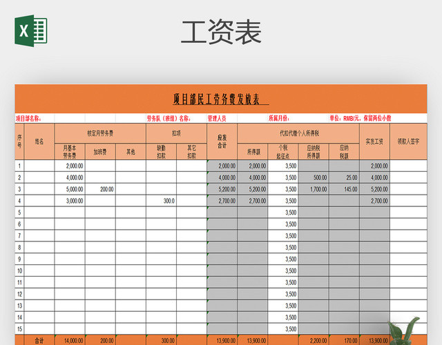 工资发放清册发放表EXCEL文档