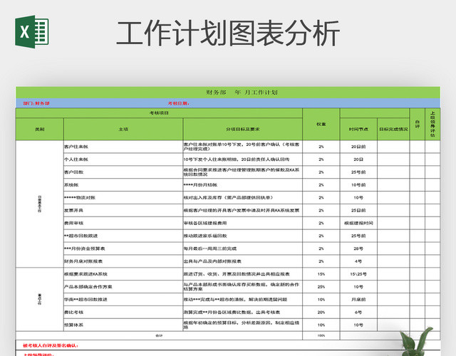 公司财务部月度工作计划明细表EXCEL