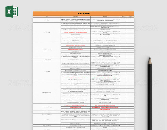 质量工作计划表EXCEL模板