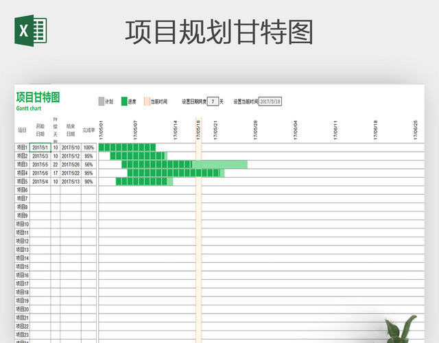 项目规划甘特图EXCEL表格模板