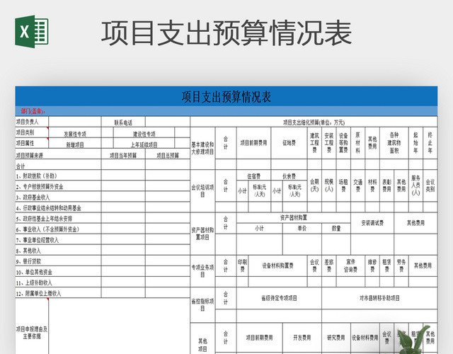 项目支出预算情况表EXCEL