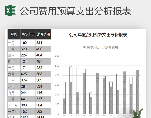 公司年度费用预算支出分析总结报表