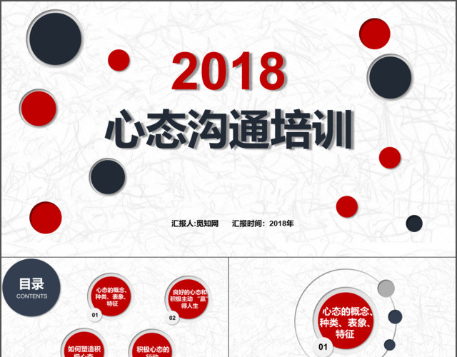 红色蓝色员工心态沟通培训知识简约大气通用PPT模板