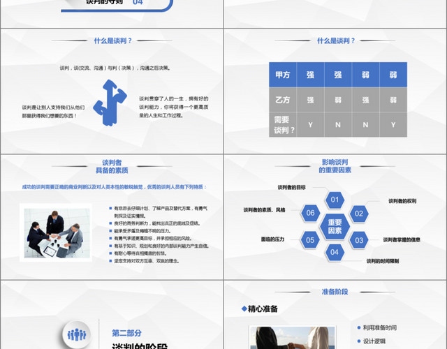 蓝色企业商务谈判技巧礼仪合作共赢培训PPT动态模板