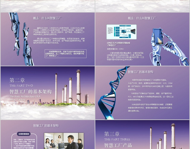 紫罗兰科技风智慧工厂系统解决方案PPT模板