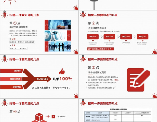 红色职场礼仪商务扁平化微立体应聘面试技巧PPT模板