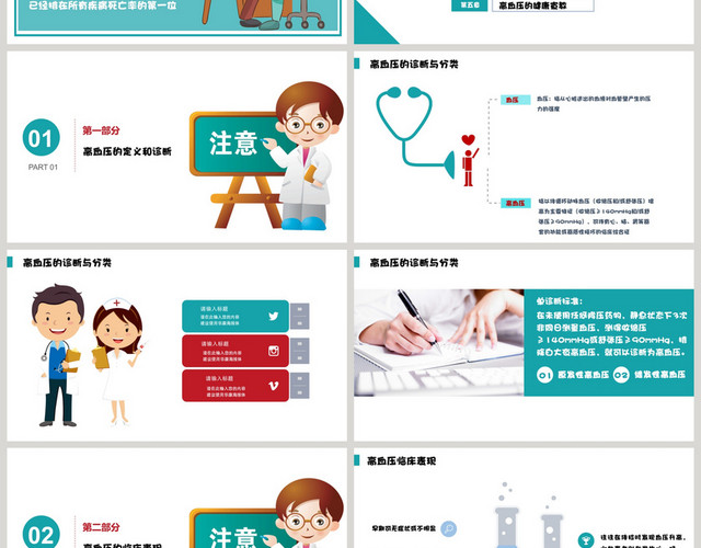 医疗医生高血压防治知识讲座健康培训卡通温暖简洁PPTMOBA