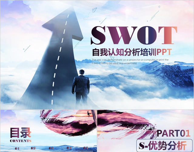 大气水墨风格SWOT自我认知培训PPT模板