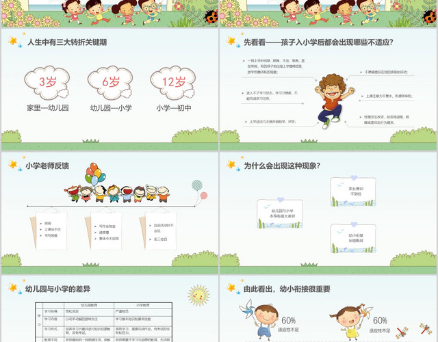 手绘卡通简约图文开学大班幼小班衔接家长会PPT模板