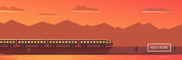 卡通手绘夕阳动车扁平插画素材