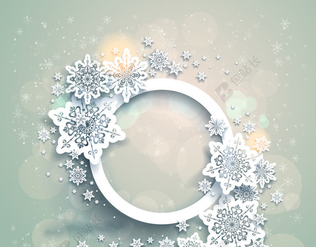 圆形边框雪花圣诞节背景 包站长