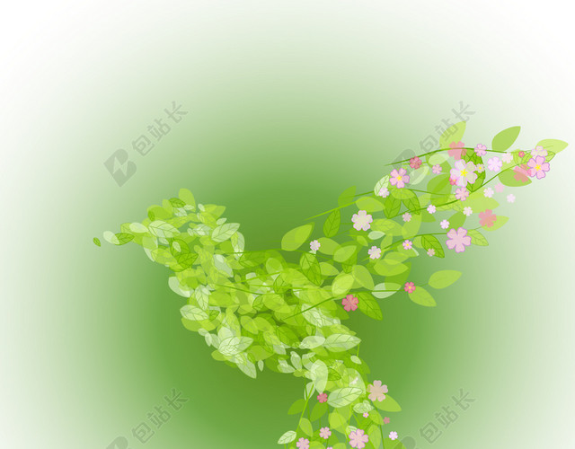 花朵绿叶绿色渐变背景图