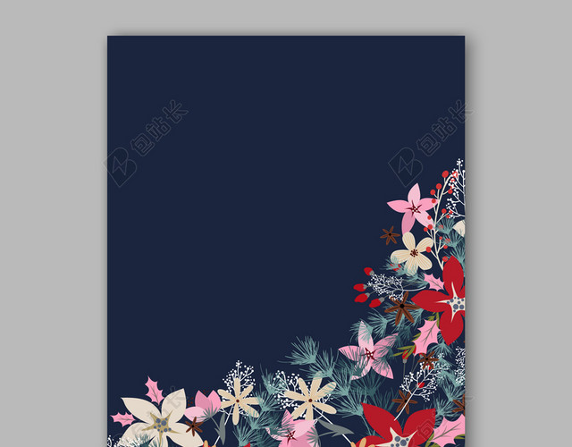 彩色花簇拼接叠加篮色背景图