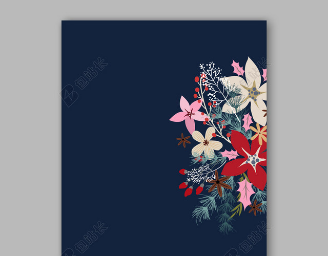 彩色花簇蓝色背景图