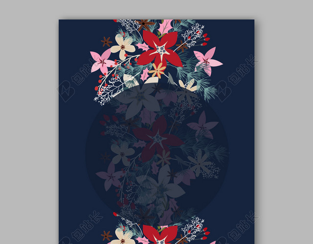 彩色花簇圆形篮色背景图