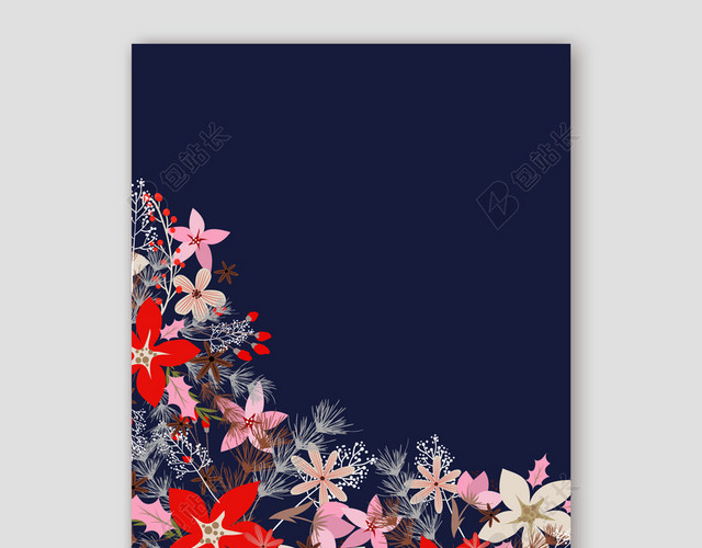彩色花簇个性拼接篮色背景