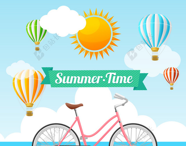 卡通沙滩夏天一游背景图