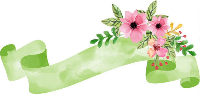 桃花绿色标签素材