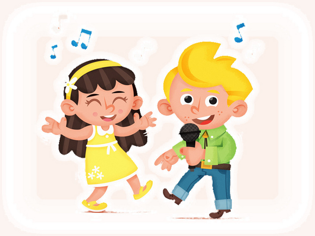 卡通儿童唱歌插画素材