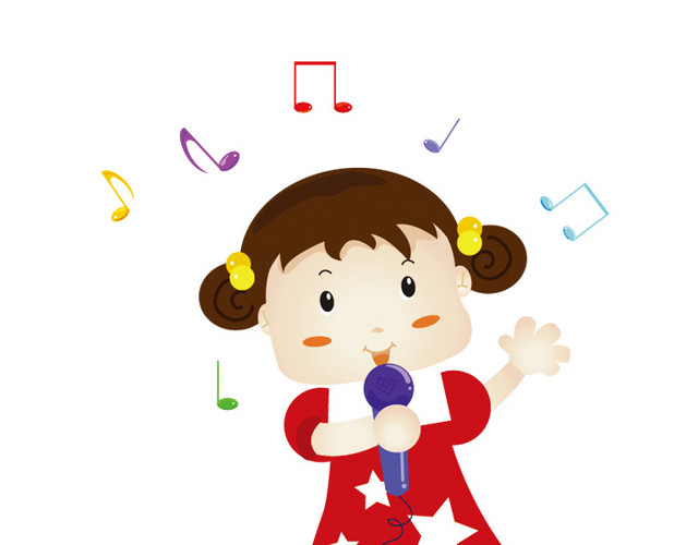 小女孩唱歌才艺卡通插画