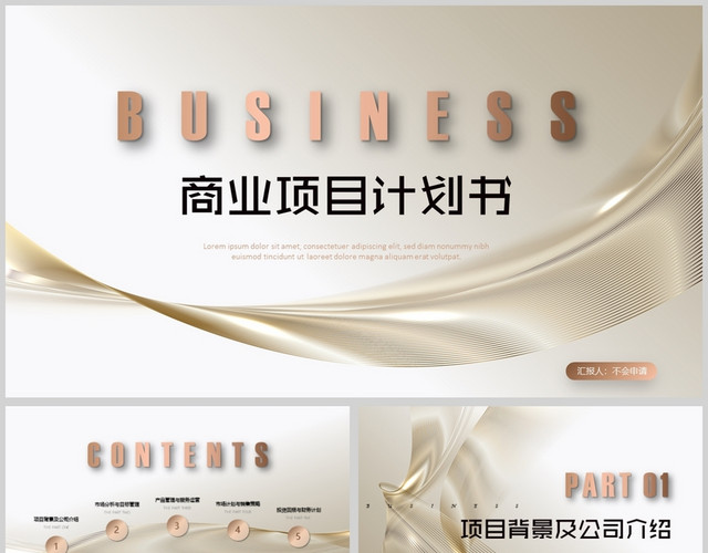 专业级商业项目计划书商业计划书PPT淡金色融资方案