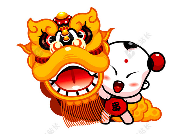 小朋友舞狮子免抠素材