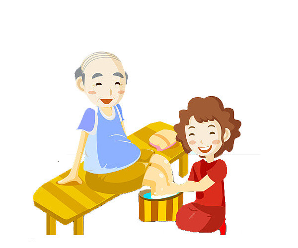 卡通老年生活关爱老人洗脚素材