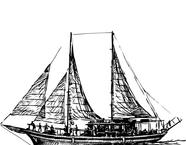 矢量手绘素描船线稿