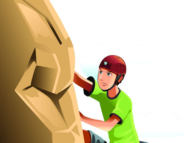 矢量卡通人物登山插画