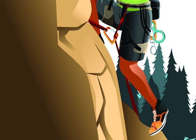 矢量卡通人物登山插画