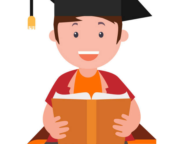 卡通毕业季人物学士帽书籍素材