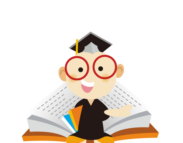 卡通毕业季人物学士帽书籍素材