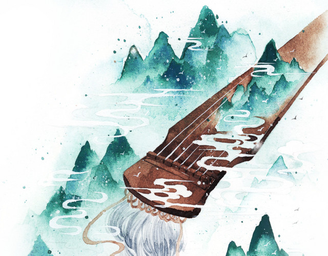 水彩水墨山水素材