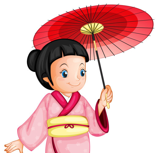 女孩拿古典雨伞素材