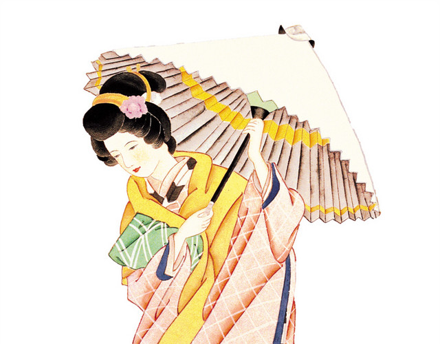 复古美女撑伞素材