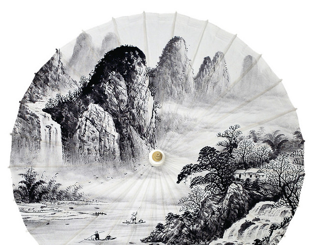 中国风水墨风格纸伞油纸伞元素