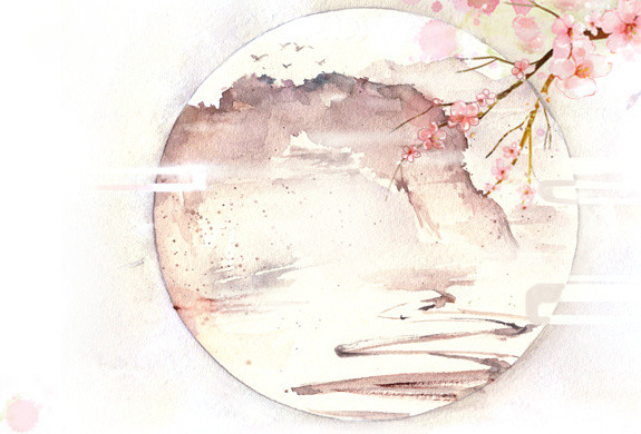 中国风手绘花奔山水素材
