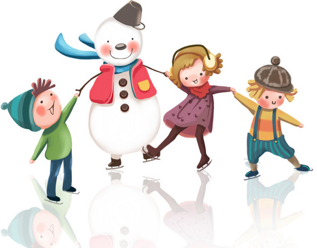 可爱卡通孩子们和雪人矢量冬天小雪大雪素材