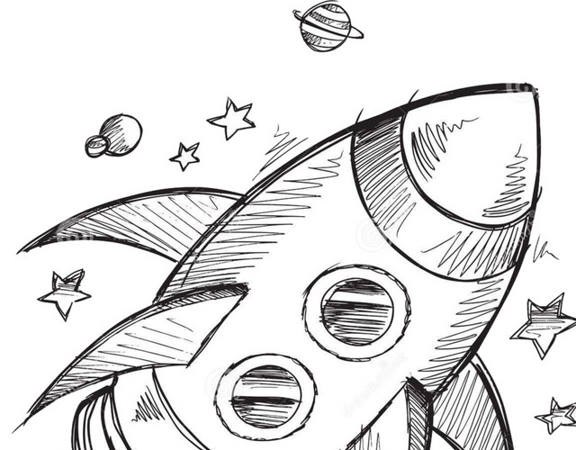 手绘太空火箭矢量素材