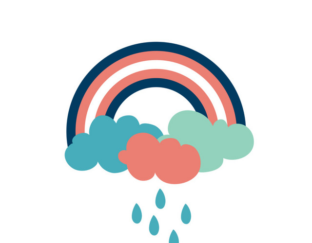 彩虹云朵雨滴矢量图天气素材