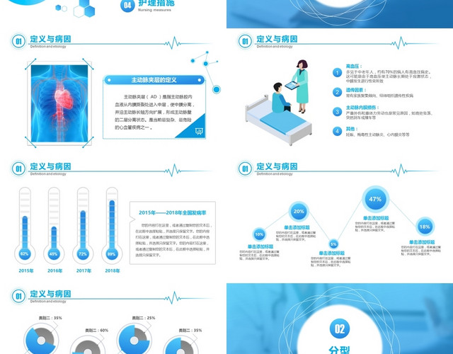 商务蓝主动脉夹层的急救护理医疗通用PPT模板