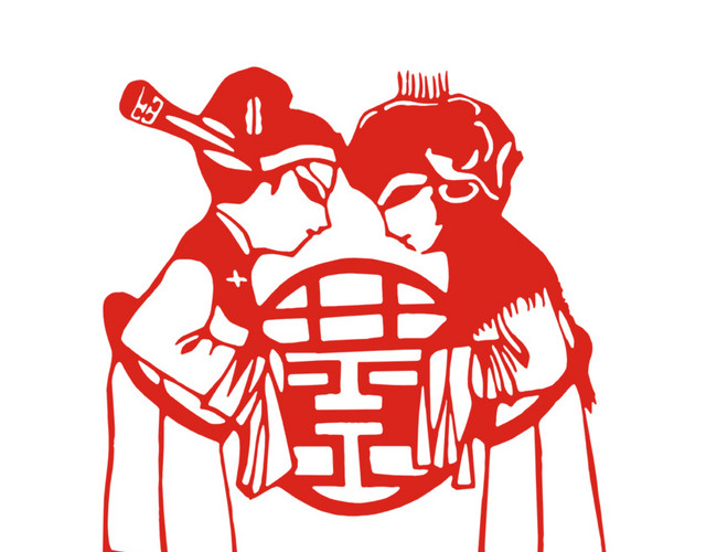卡通中国古风剪影婚礼素材