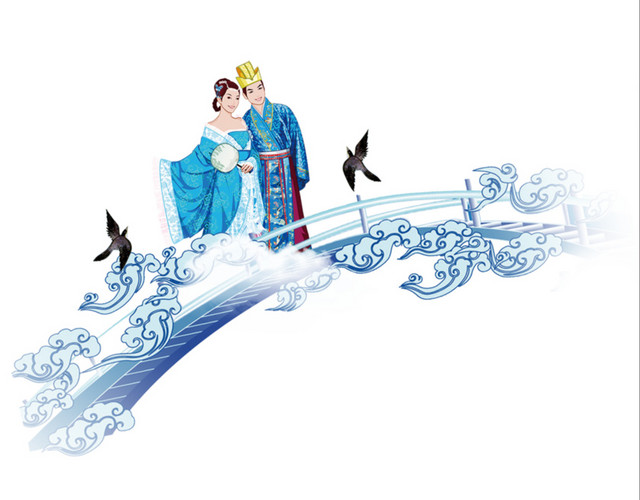 七夕牛郎织女相会素材