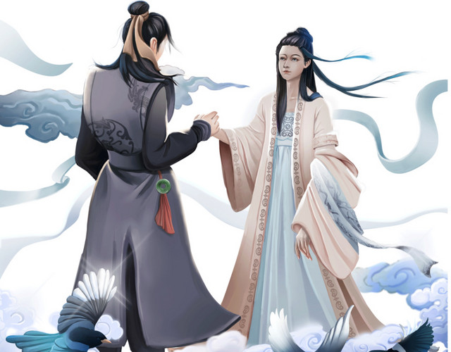 七夕牛郎织女相会素材