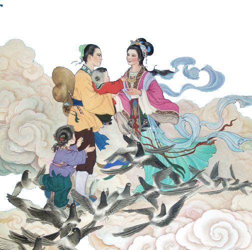 七夕牛郎织女相会素材