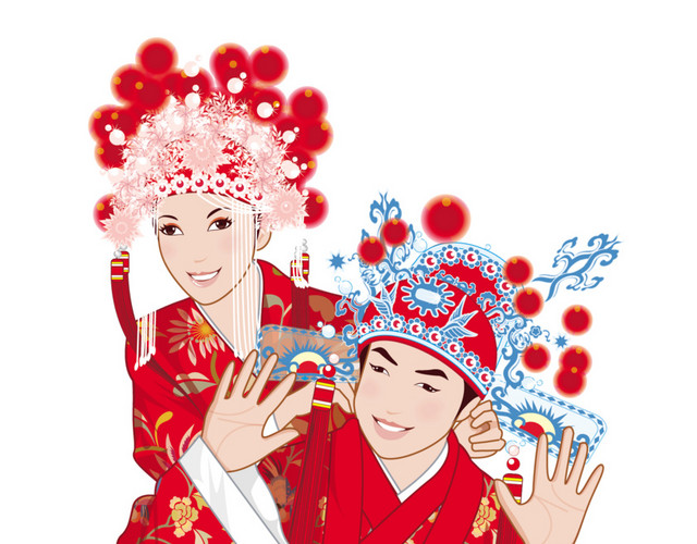 卡通中国古风结婚素材