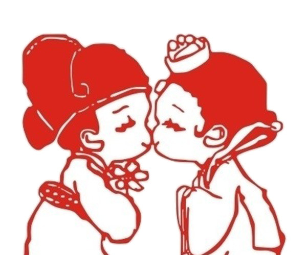 卡通古风婚礼剪纸素材