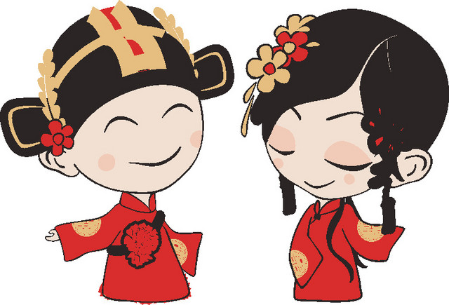 卡通古风婚礼素材