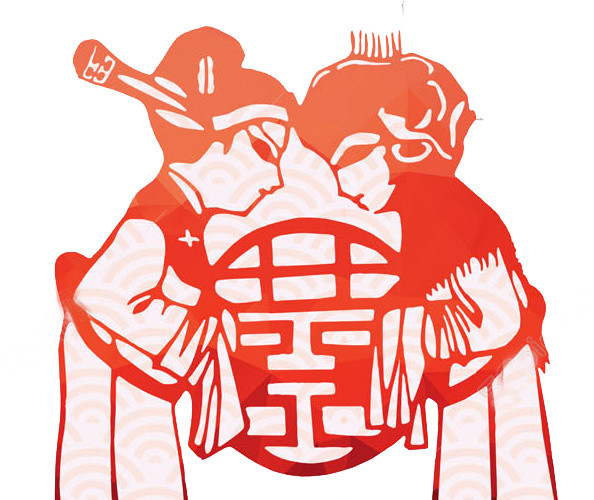 卡通古风婚礼剪纸素材